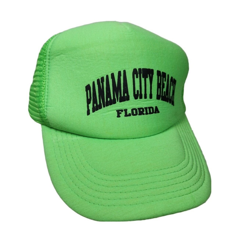 GJC Panama City Beach Florida Trucker Hat Cap Bright Green Mesh Side Snapback